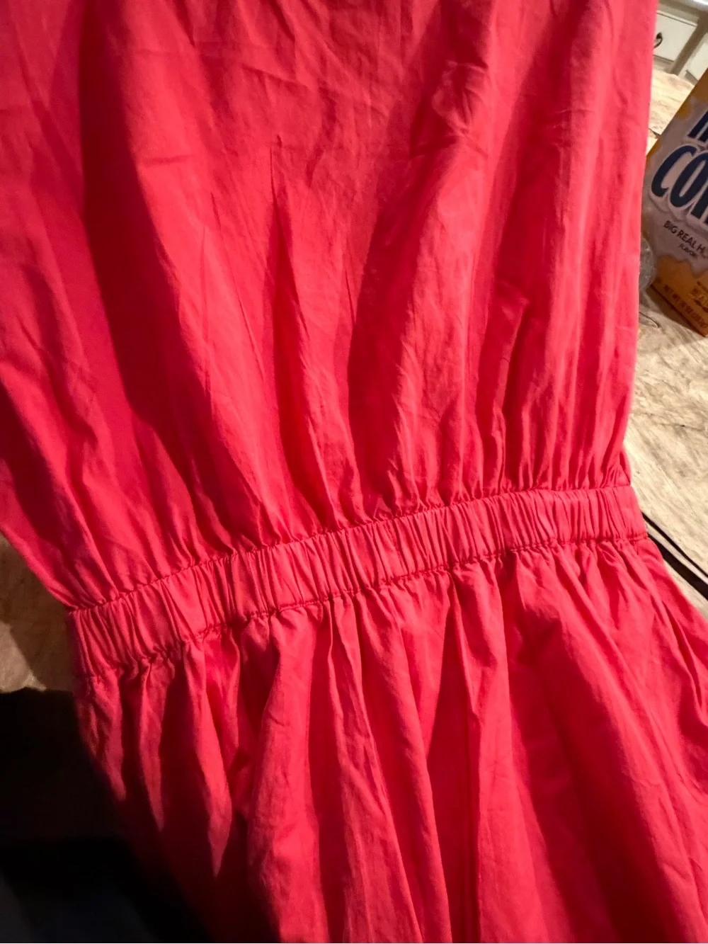 Free People Red Short Sleeve Elastic Waist Midi Dress